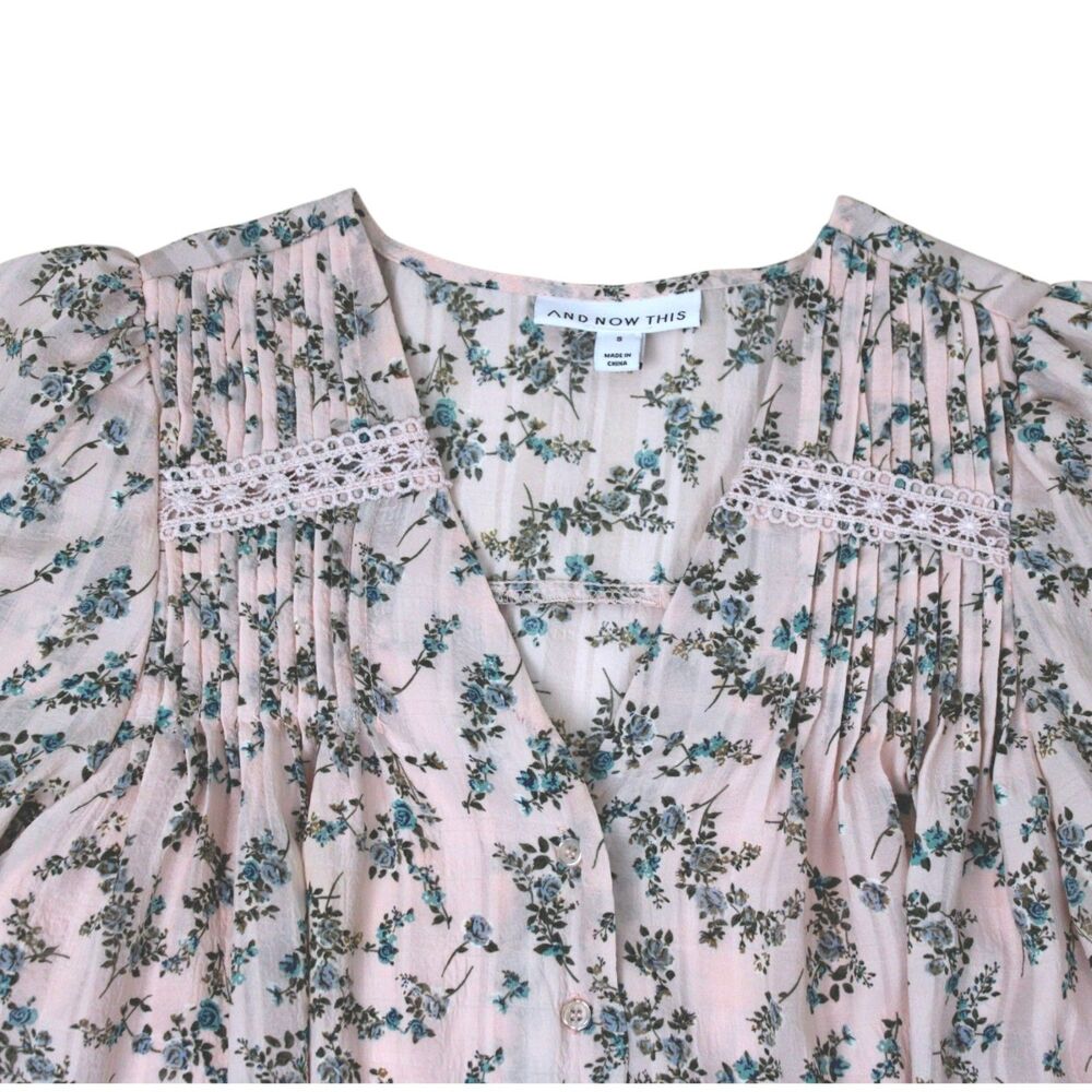 And Now This Pink Floral Cottagecore Peasant Blouse Romantic Boho Lace Top Sm - Picture 4 of 7